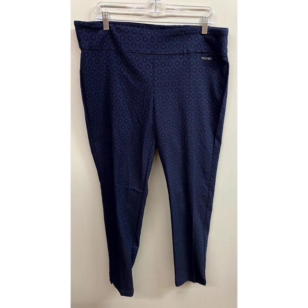 Roz & Ali Leggings Womens 16 Blue Geometric Rayon Classic Fit Skinny Leg Yoga